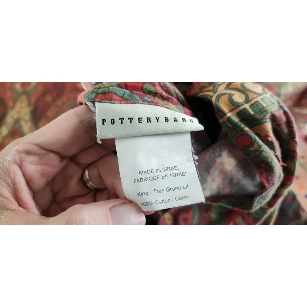 Pottery Barn Red Paisley Floral Cotton King Duvet Cover Pillow Shams